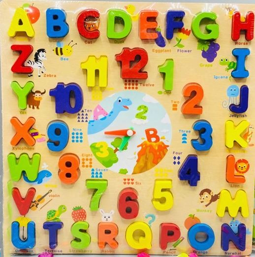 Wooden Learning Board with Alphabet and Clock