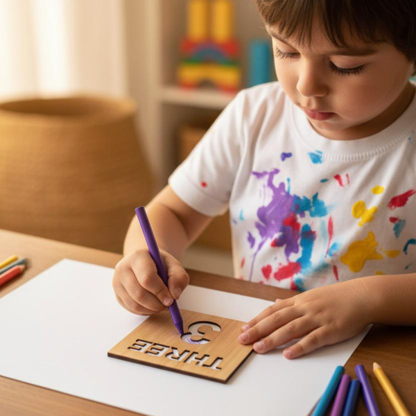 🧠Wooden Number Stencil Learning Set (1–10)