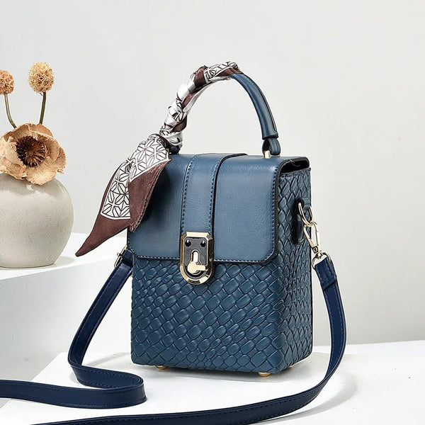 Soft Leather Mini Handbag | Crossbody Bag with Silk Scarf Accent