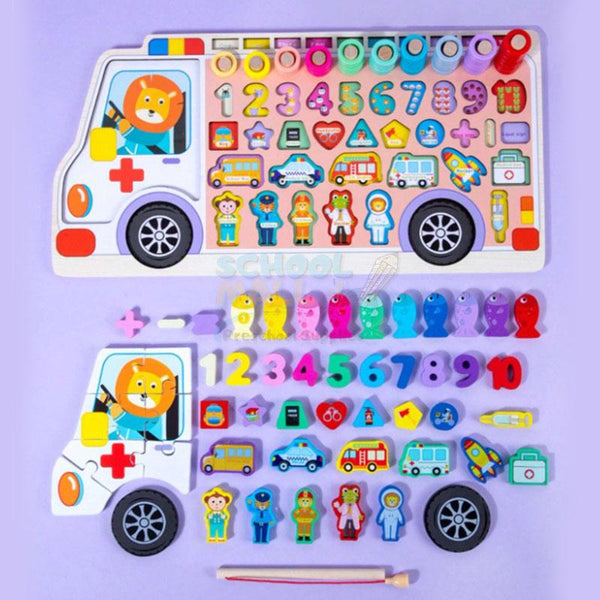 6-in-1 Wooden Blocks Puzzle Board Activity Car
