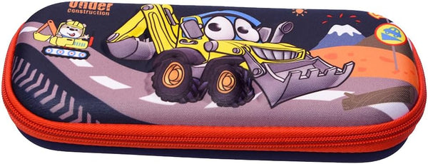 Pen Pag MK-1320 Hard Fabric Pencil Case With Mash Mash Pocket 3D Under Construction For Student, Office - Multi Color