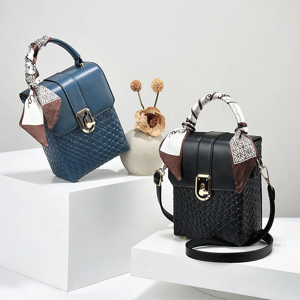 New Soft Leather Phone Bag Fashionable Mini Square Bag Versatile Handbag Silk Scarf Decoration Single Shoulder Crossbody Bags