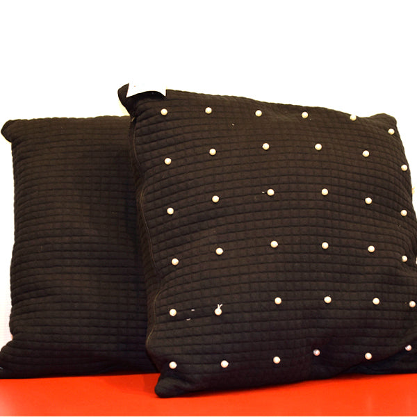 Fleece Fabric Sofa Cushion With Pearl (Black)