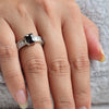 Women Silver Cubic Black Topaz Ring|Cut Side Diamonds (Size 18)
