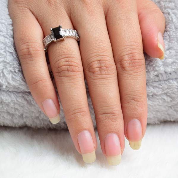 Women Silver Cubic Black Topaz Ring|Cut Side Diamonds (Size 18)