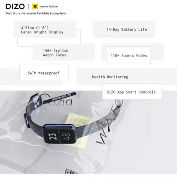 DIZO Watch D 1.8 inch Big Dynamic display (by realme techlife) – Blue