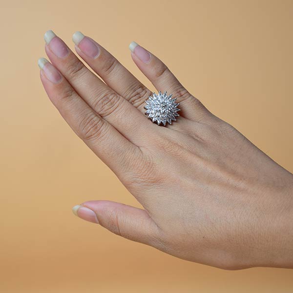 Flower White Zircon Pearl White Gold Ring | Galaxy Ring for Women (S 18)