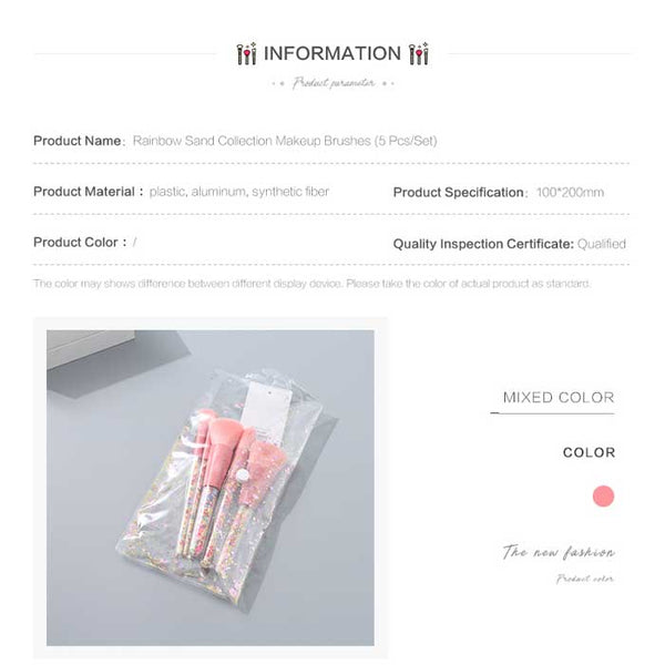 Rainbow sand series round head makeup brush (5 mix colored)