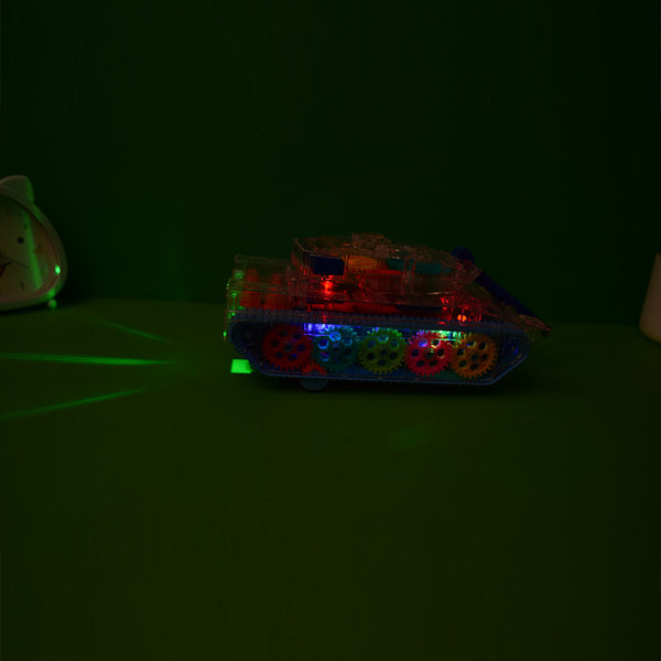 Transparent Mechanical Police Army Tank Car Toy for Kids with Gear Technology 3D Light, Musical Sound & 360 Degree Rotation (Gear Army Tank)…