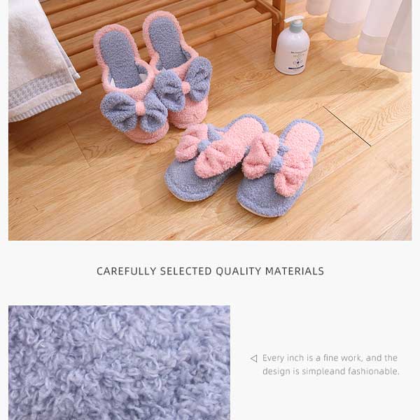 Bow fluffy winter cotton slipper for ladies(Pink, 37/38)