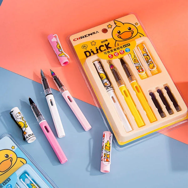 Cute Duck Style Fountain Pen Set With Refill