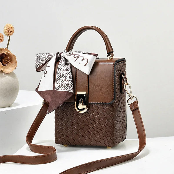 New Soft Leather Phone Bag Fashionable Mini Square Bag Versatile Handbag Silk Scarf Decoration Single Shoulder Crossbody Bags