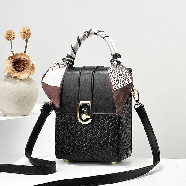 New Soft Leather Phone Bag Fashionable Mini Square Bag Versatile Handbag Silk Scarf Decoration Single Shoulder Crossbody Bags