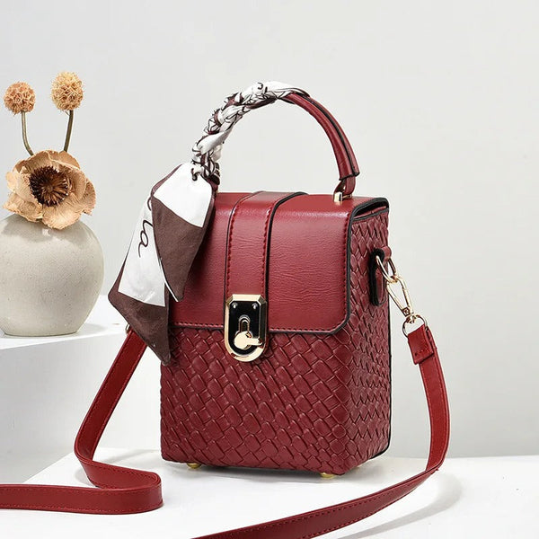 New Soft Leather Phone Bag Fashionable Mini Square Bag Versatile Handbag Silk Scarf Decoration Single Shoulder Crossbody Bags