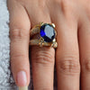 Elegant Blue Sapphire Big Ring with Diamonds | Yellow Gold Plated Jewelry (Size 18)