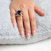 Elegant Blue Sapphire Big Ring with Diamonds | Yellow Gold Plated Jewelry (Size 18)