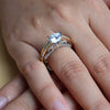 Rounded Two-Tone Gold Silver Ring | White Rhinestone Studded Halo Ring (S19)