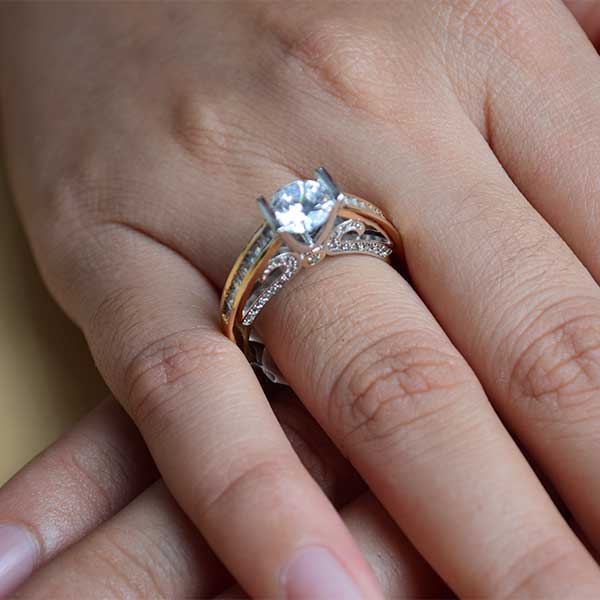 Rounded Two-Tone Gold Silver Ring | White Rhinestone Studded Halo Ring (S19)