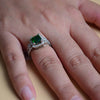 Sterling Silver Green Simulated Emerald Ring | Cushion Nano Green Halo Ring (S 16)