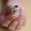 Cushion Cut Designer Halo Ring | Green Emerald & Round Diamond Ring (S 16)