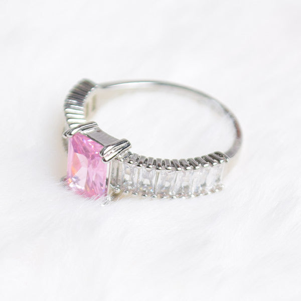 Rose Pink Topaz Ring | Cut Side Diamonds (Size 18-19)