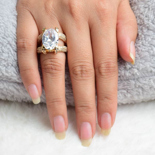 Oval Cocktail Ring | Women's Zircon Crystal Yellow Gold Ring (Size 17)