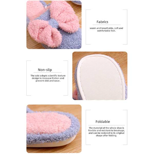 Bow fluffy winter cotton slipper for ladies (Blue, 37/38)