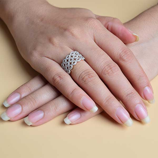 Chain Silver/Gold Mesh Ring for Women | White Sapphire Wedding Band (S 17)