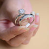 Sterling Silver Shining Diamond Love Couple Ring Set | Round Cut Vintage Style Cluster Ring (size 19)