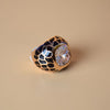 Antique Sapphire and Diamond Dome Ring | Leopard Print Enamel Domed Ring (S 18)